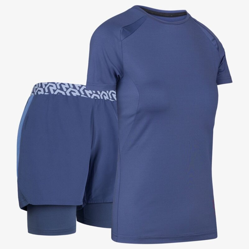 ROBEY Women's Gym Short and Shirt ( set blue  )